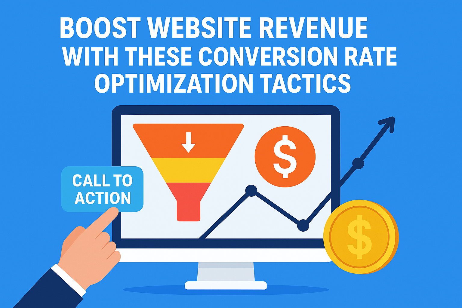design article featured image with 1200x630px to illustrate the headline Boost Website Revenue with These Conversion Rate Optimization Tactics