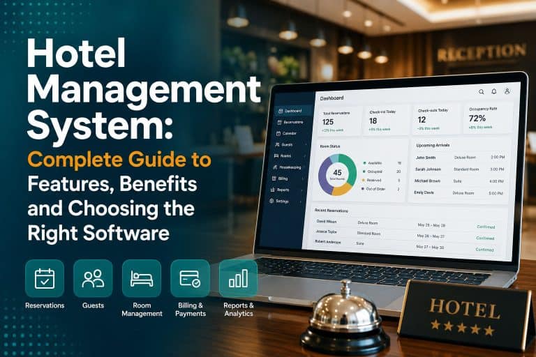 Hotel management system dashboard showing reservations, room management, billing and hotel analytics